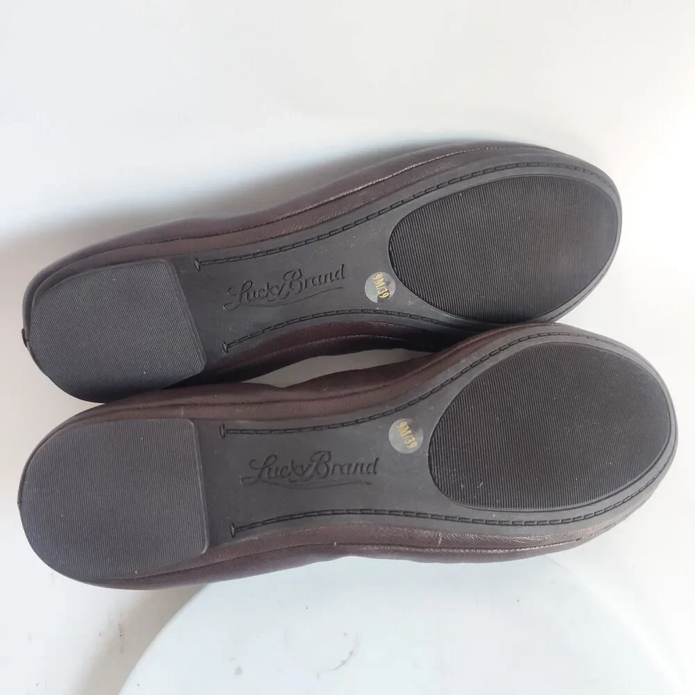 Lucky Brand Chocolate Brown Ballet Flats Size 9 Lace-up Back Coquette Minimalist